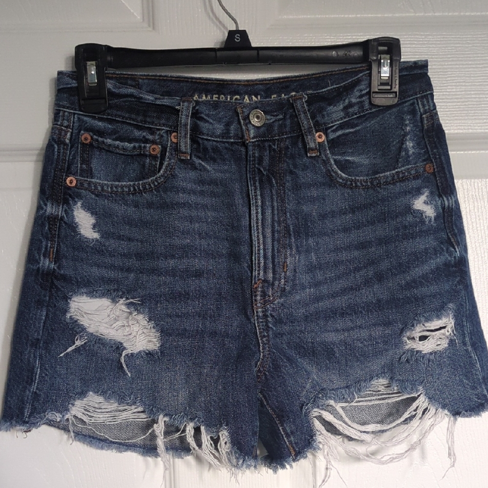 American Eagle Outfitters Women's Ripped Jean Shorts - Dark Blue!